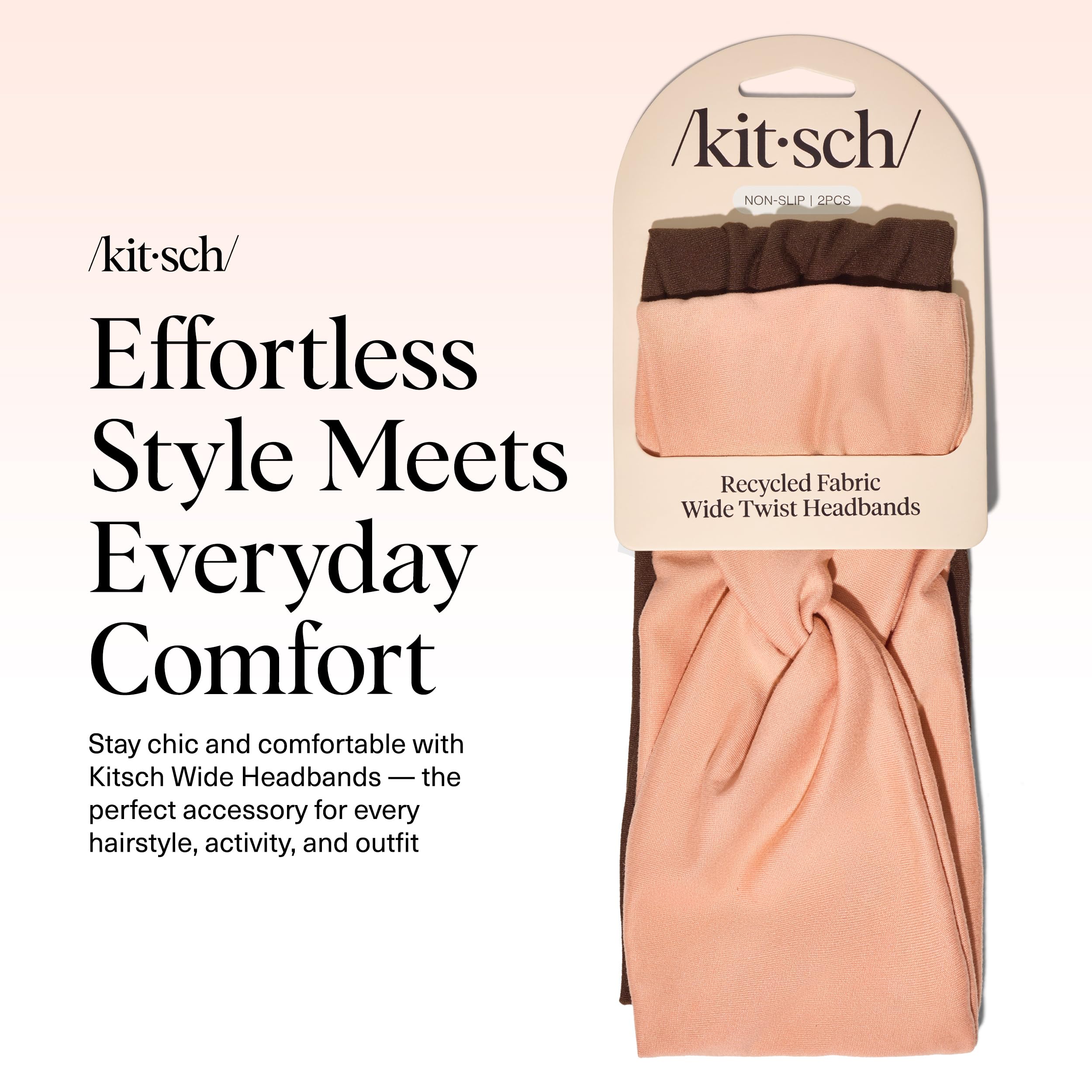 Kitsch Wide Headbands Rosewood on model shows secure non-slip hold during workouts