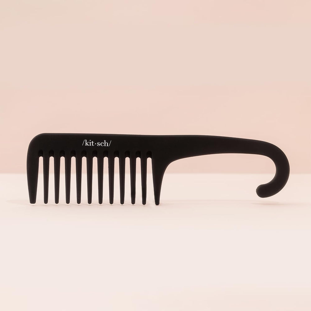 Kitsch wide-tooth detangler comb suitable for all hair types including straight and thick.