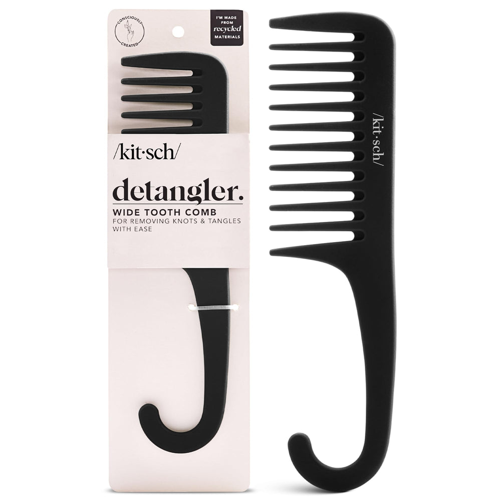 Kitsch wide-tooth detangler comb black in close-up showing daily-use durability.
