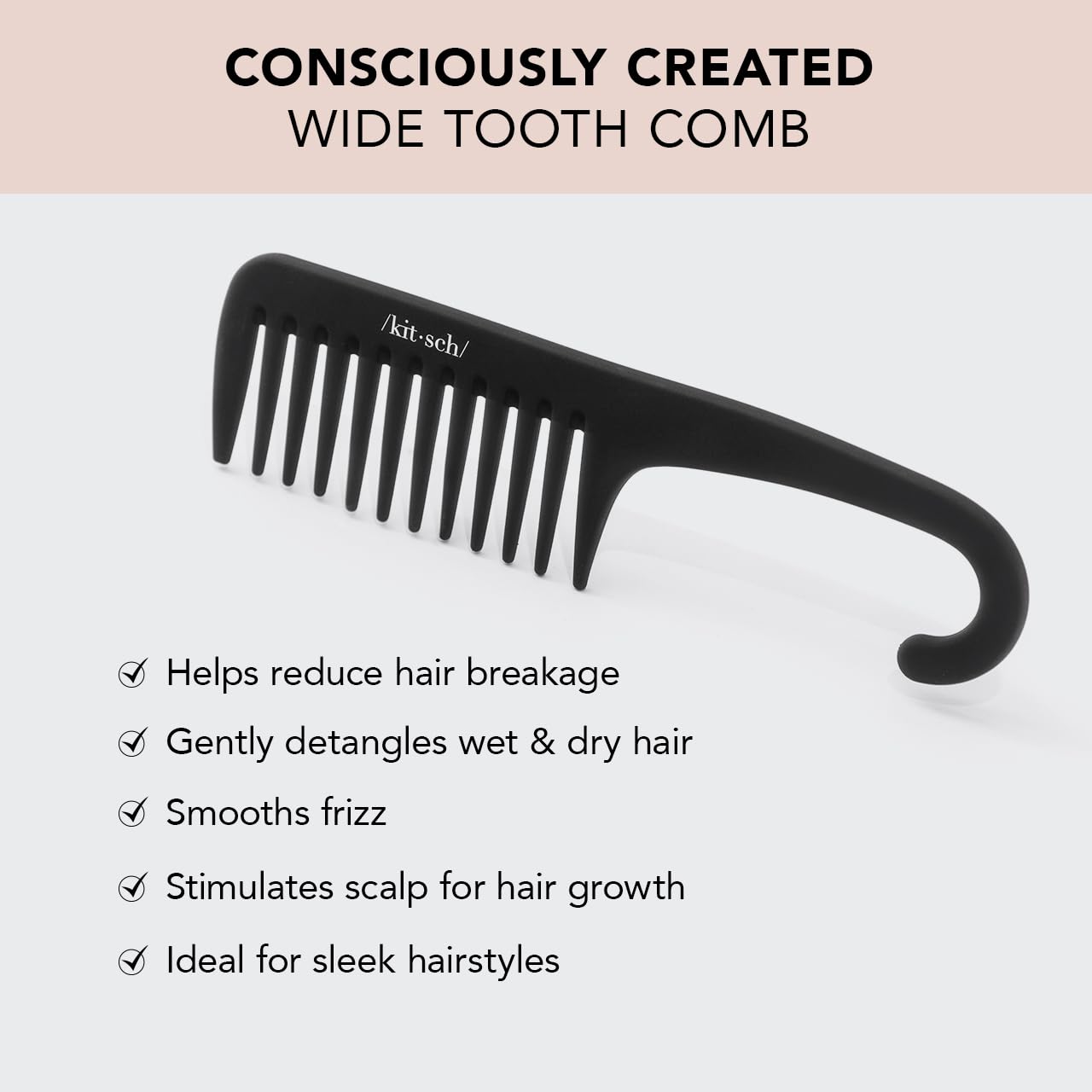 Kitsch wide-tooth detangler comb on curly hair showing gentle detangling preserving curls.