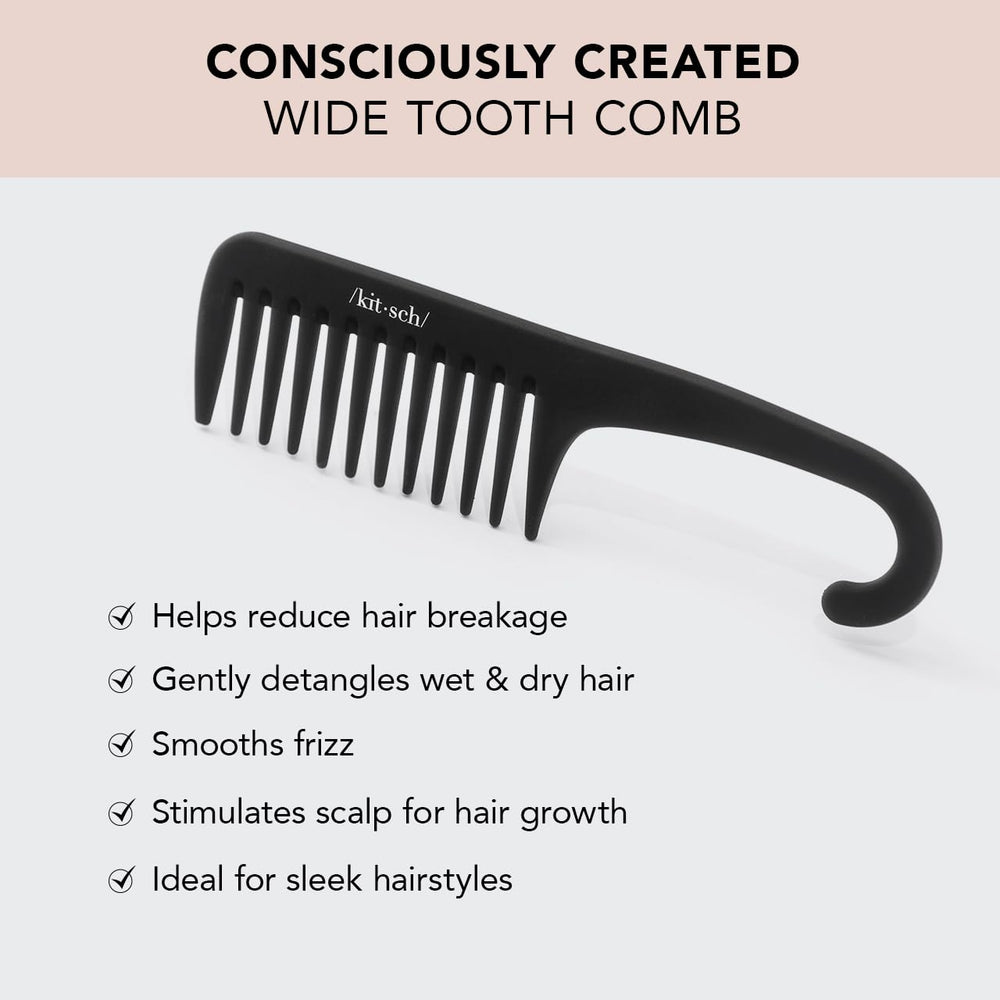 Kitsch wide-tooth detangler comb on curly hair showing gentle detangling preserving curls.