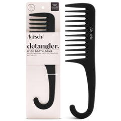 Kitsch wide-tooth detangler comb curved-handle for easy detangling of curly hair.