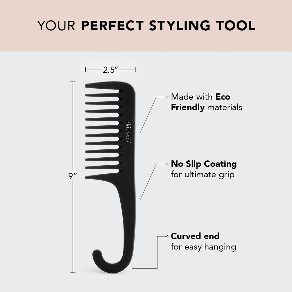 Kitsch wide-tooth detangler comb used on wet hair to distribute conditioner gently.