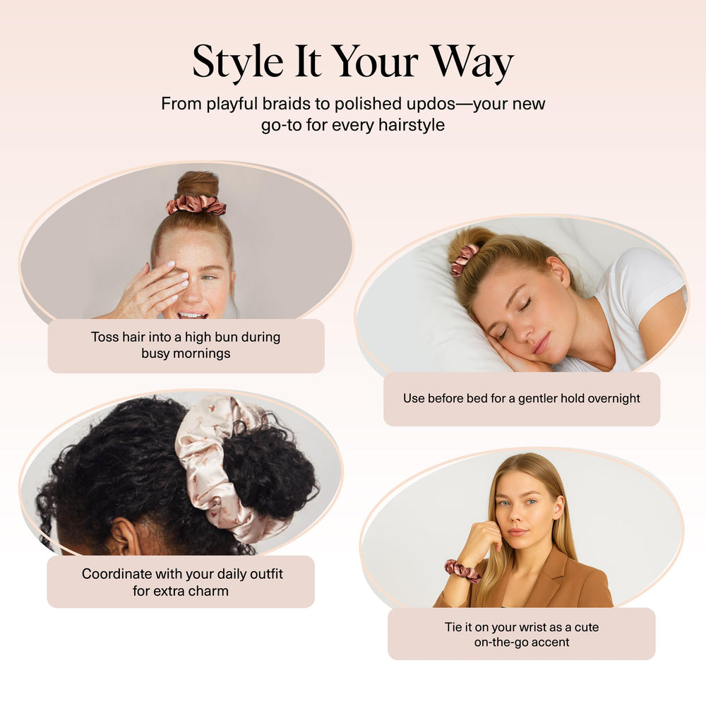 Kitsch wrist-bracelet satin scrunchie doubles as a chic accessory.