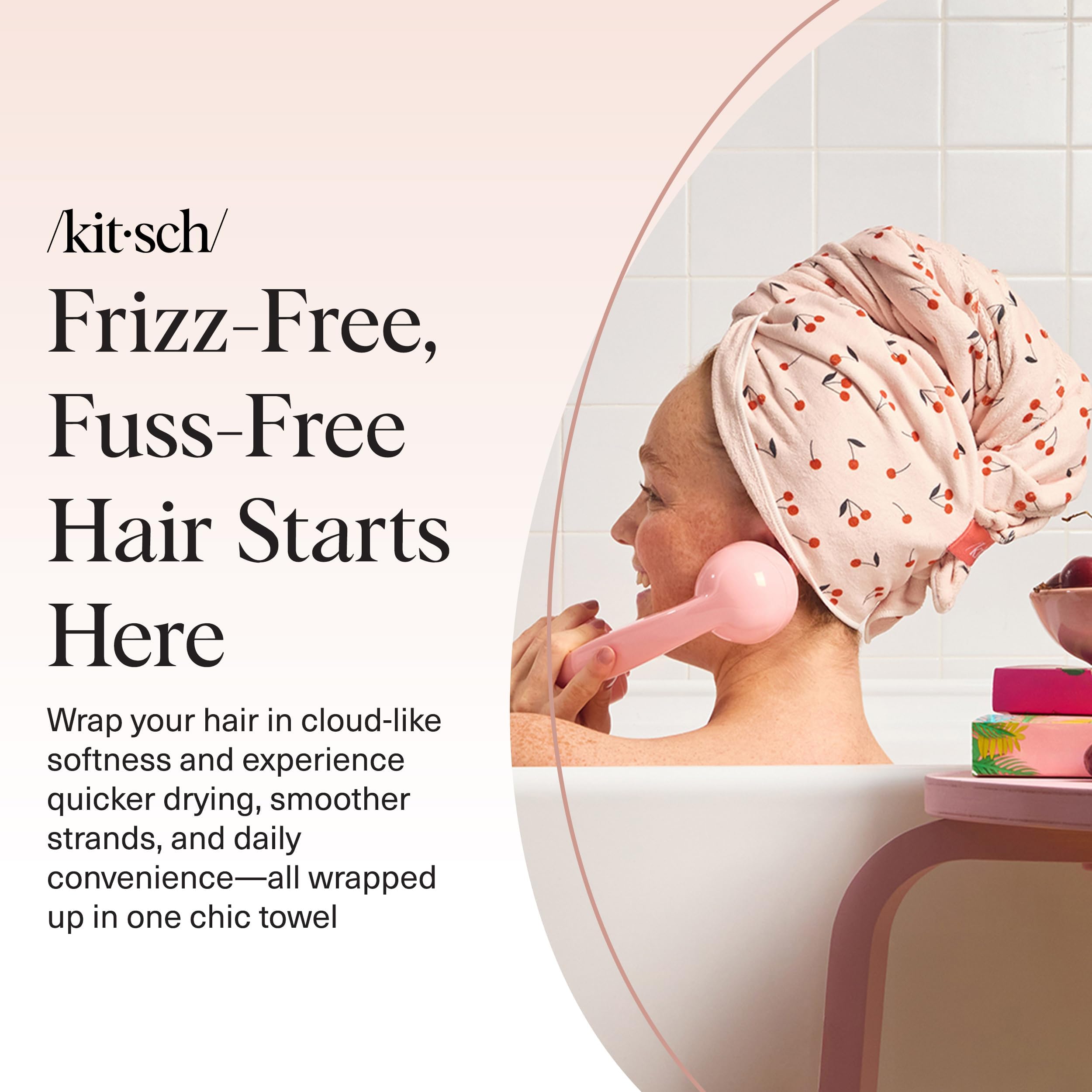 Kitsch XL gift-ready cherry towel image suggests ideal present