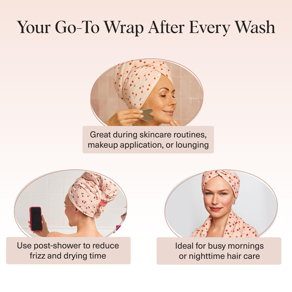 Kitsch XL microfiber hair towel wrap after-use care demonstrates quick drying