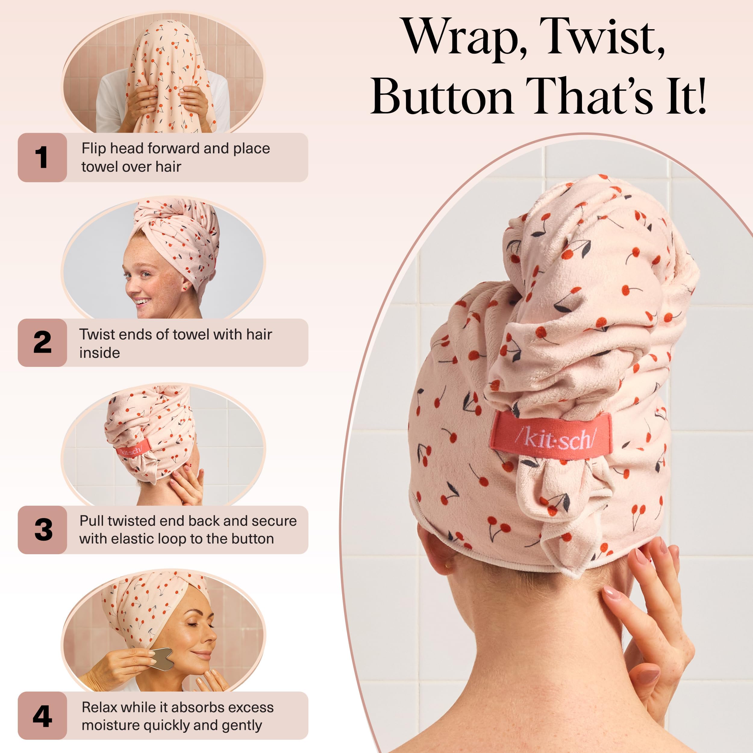 Kitsch cherry print with secure elastic strap demonstrates stay-put design