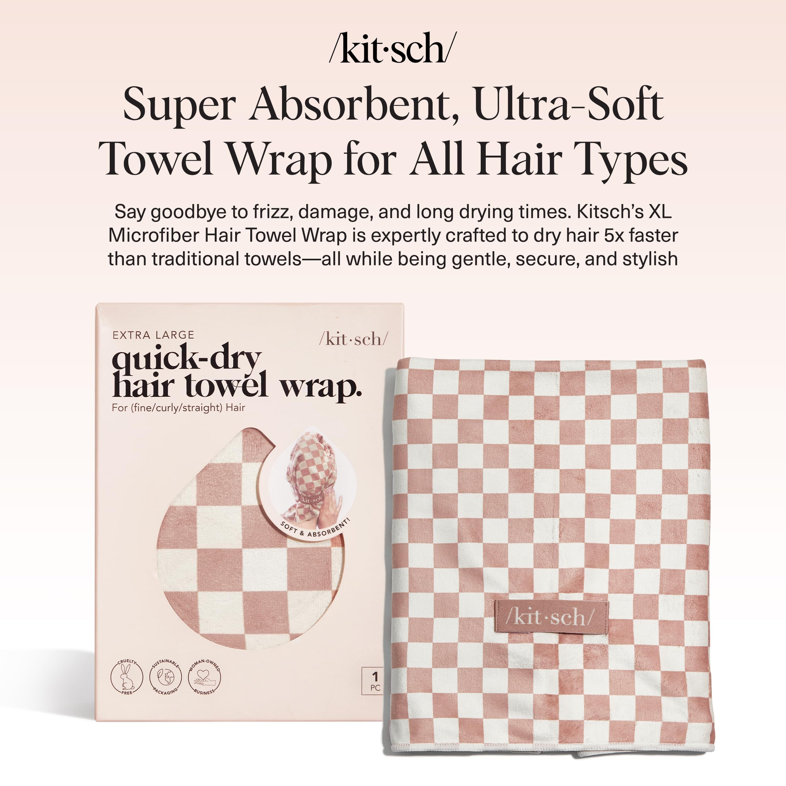 Kitsch XL towel wrap folded, terracotta checkered, soft texture