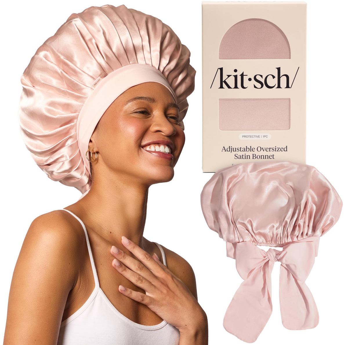 Kitsch XL Satin Bonnet close-up shows plush satin that reduces friction for hair