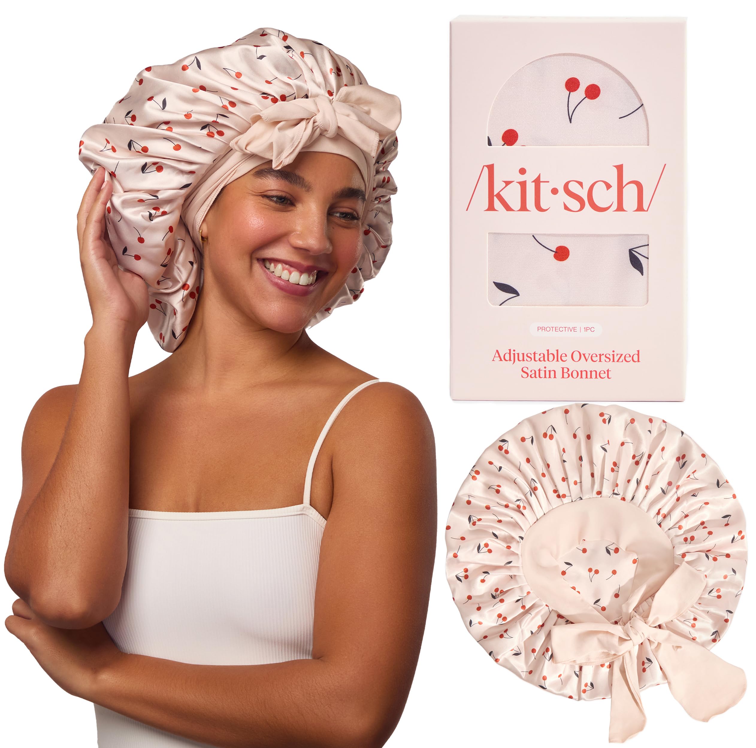 Kitsch XL Satin Bonnet fabric closeup shows soft satin protecting hair overnight