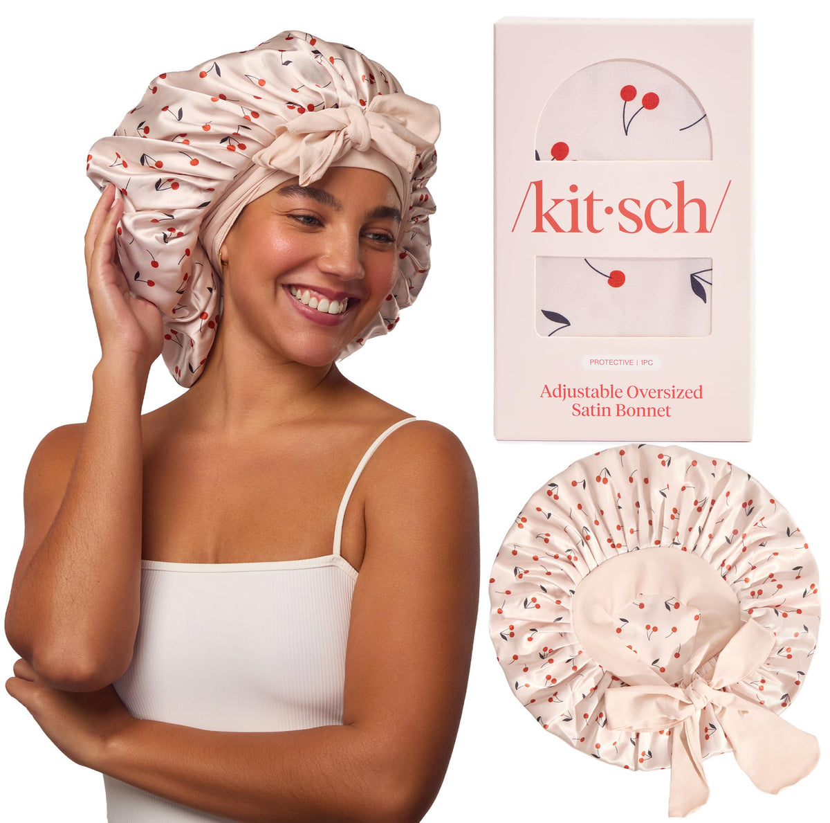Kitsch XL Satin Bonnet fabric closeup shows soft satin protecting hair overnight