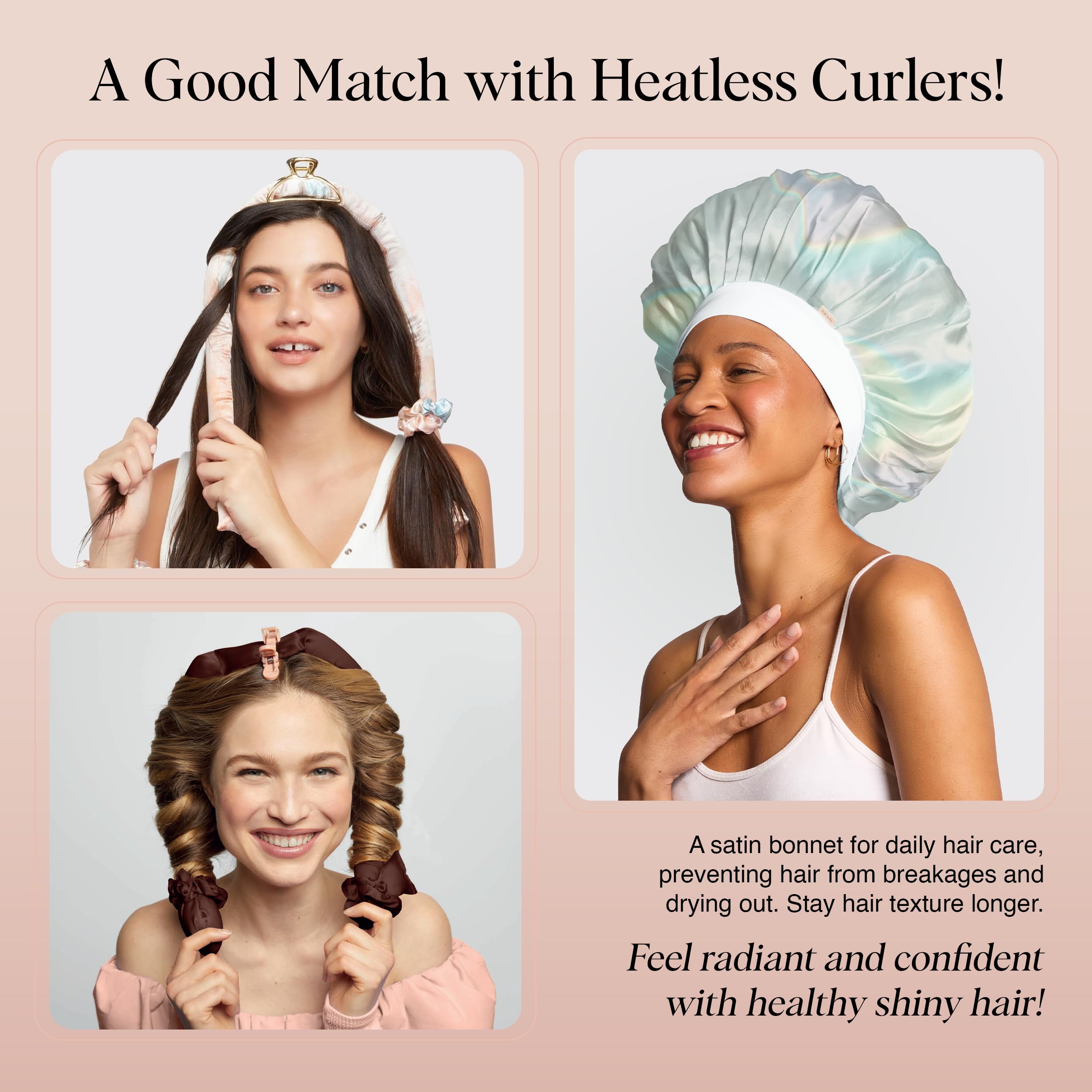 Kitsch XL satin bonnet on diverse hair types illustrates all-hair compatibility.