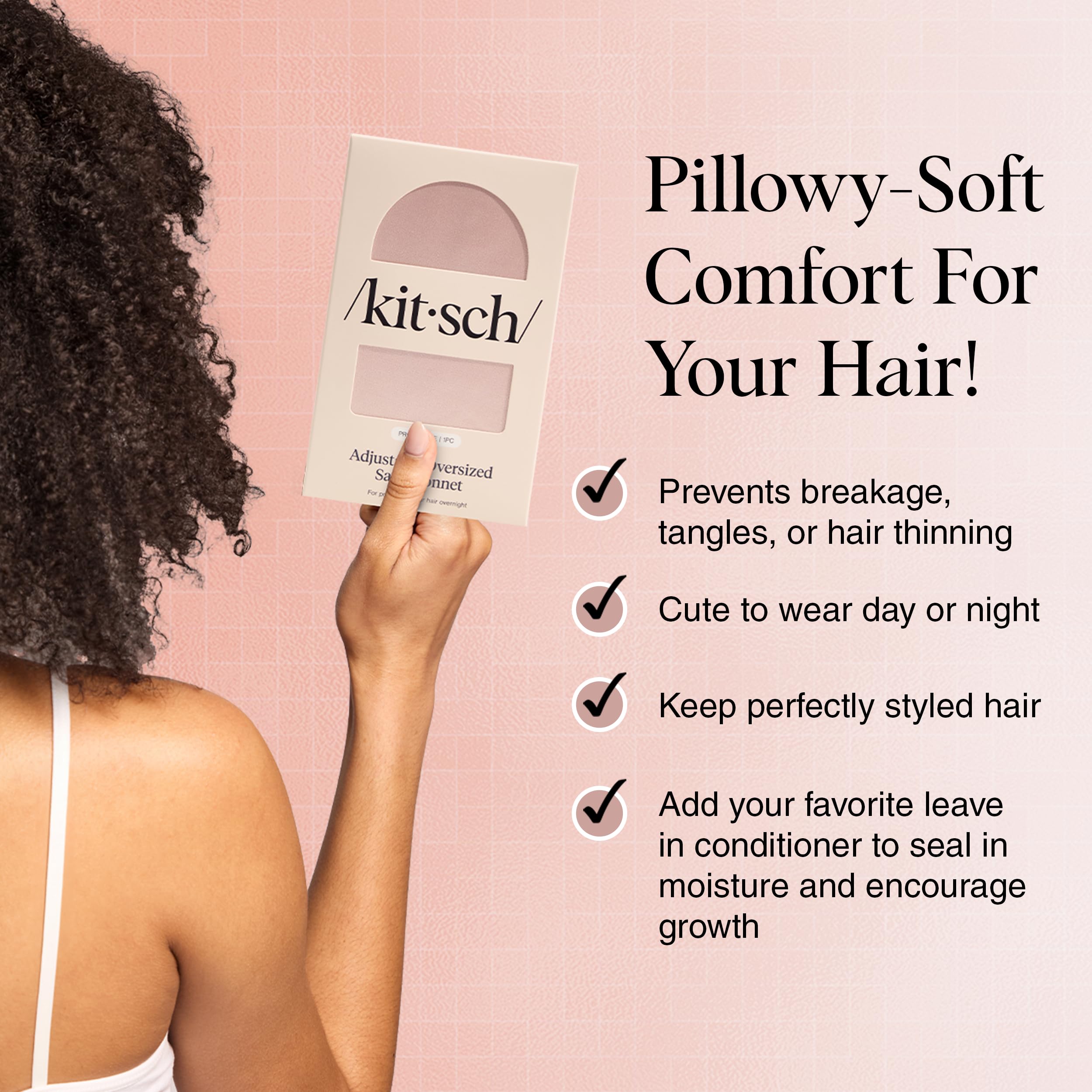 Kitsch XL Satin Bonnet worn during sleep with secure fit and gentle coverage