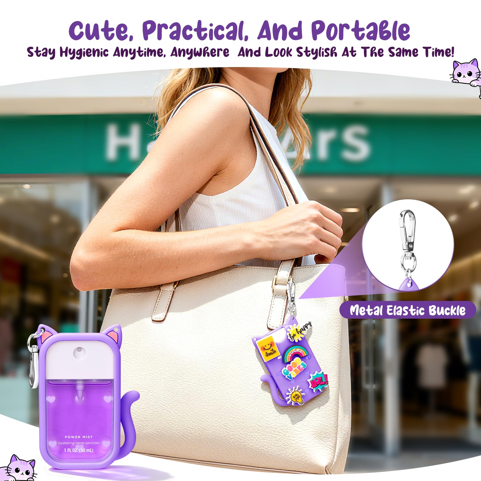 Kivzex cat silicone case with keychain clip enhances travel convenience.