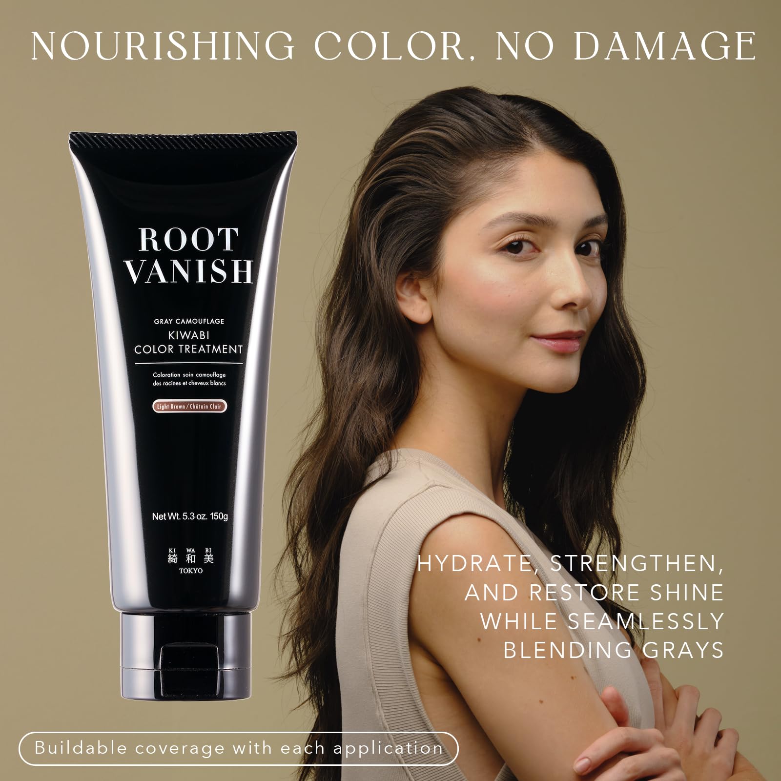 KIWABI cream formula applicator demonstrates easy, non-drip root coverage
