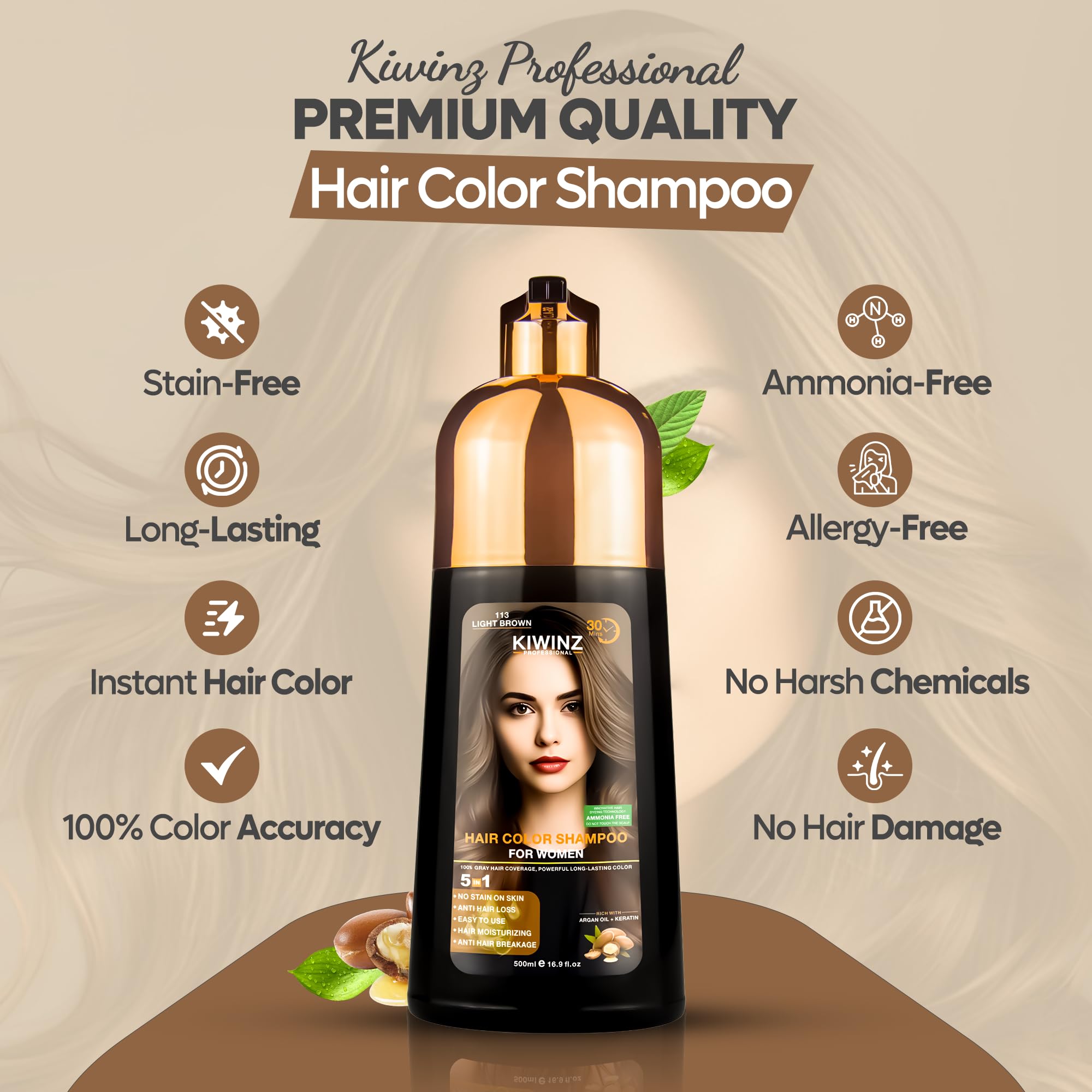 Kiwinz Professional 5-in-1 hair dye shampoo in action for vibrant color.