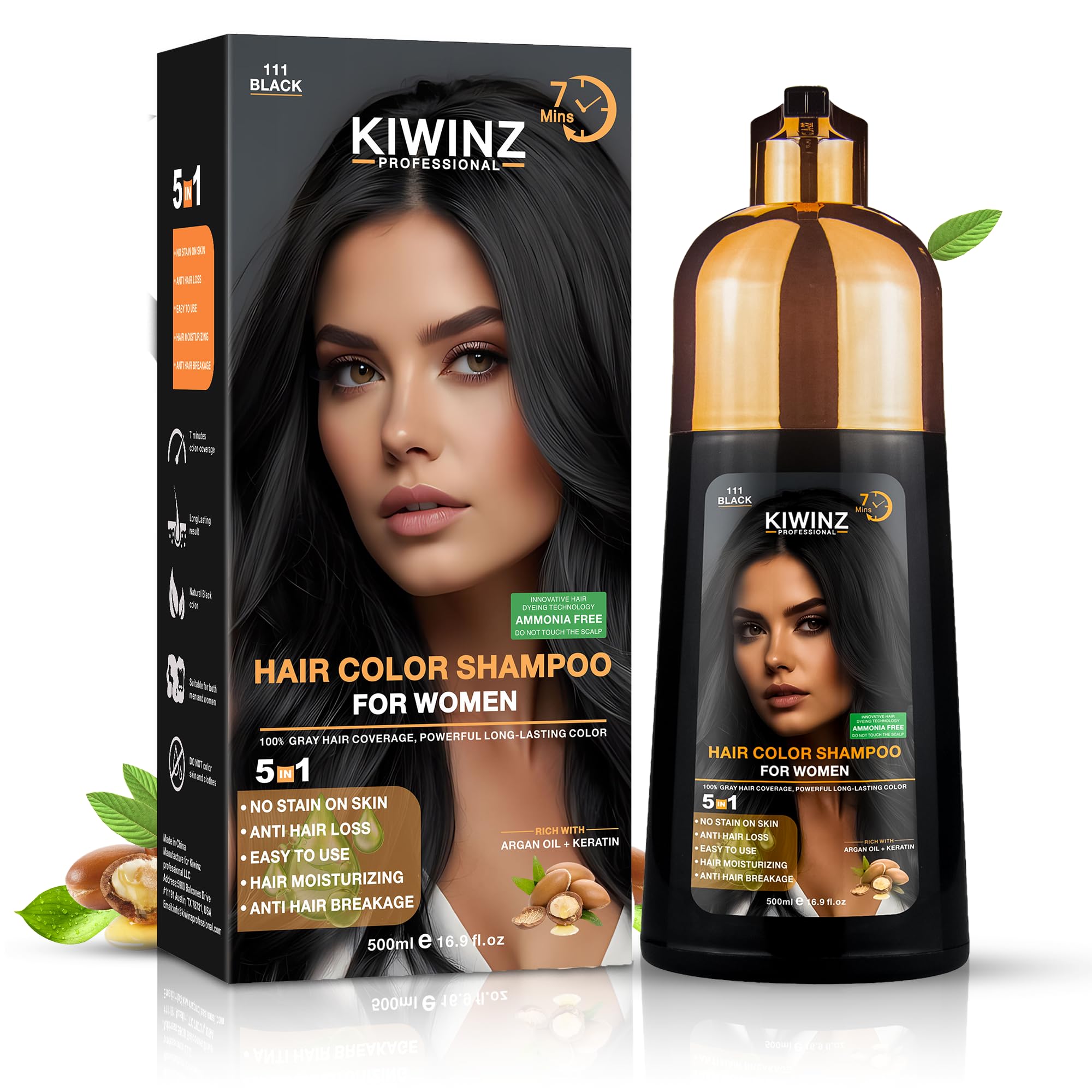 Kiwinz Professional Hair Color Shampoo bottle for quick at-home color touch-ups with 100% color accuracy.