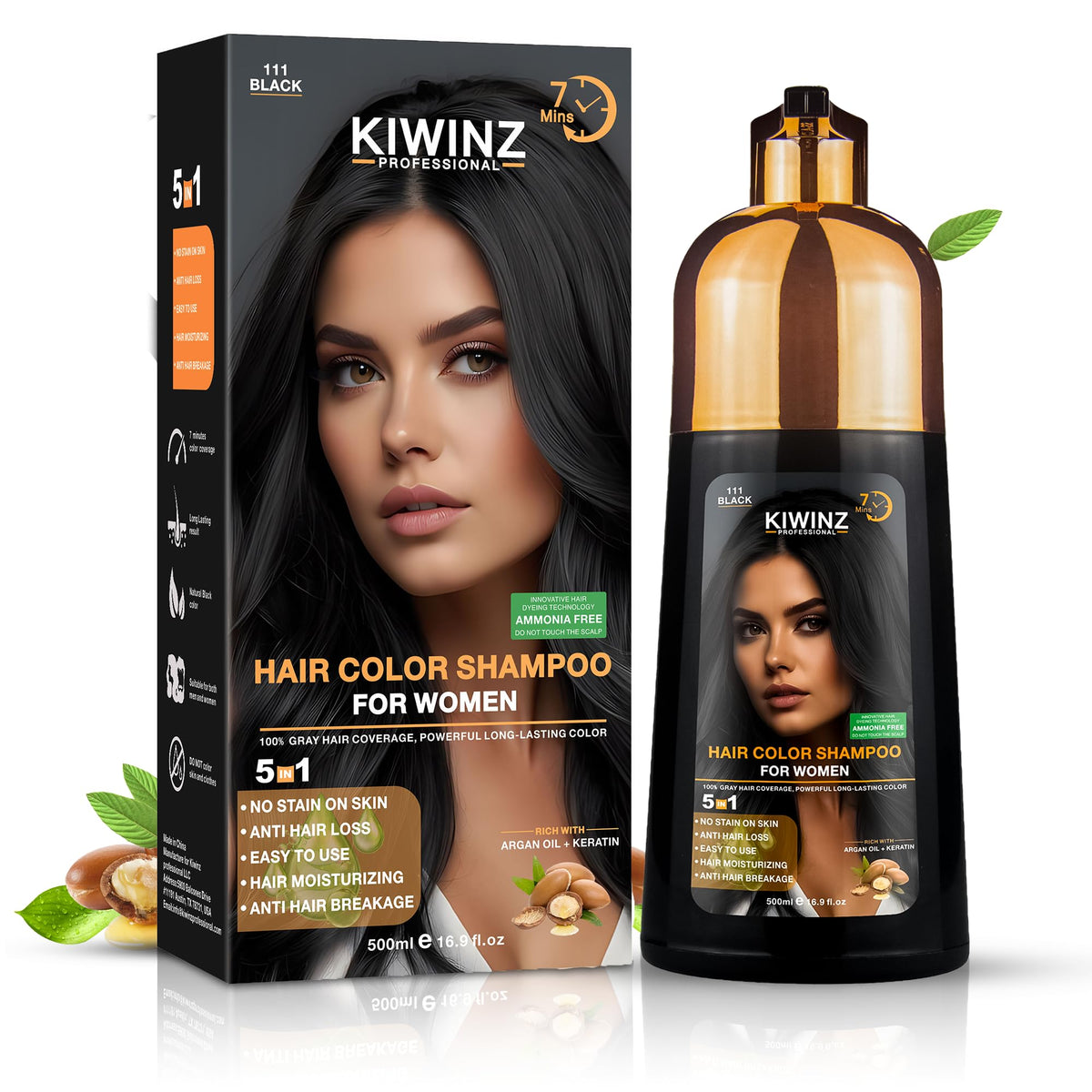 Kiwinz Professional Hair Color Shampoo bottle for quick at-home color touch-ups with 100% color accuracy.
