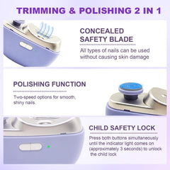 Kiwtreby electric nail clipper polishes nails to a smooth finish after trimming