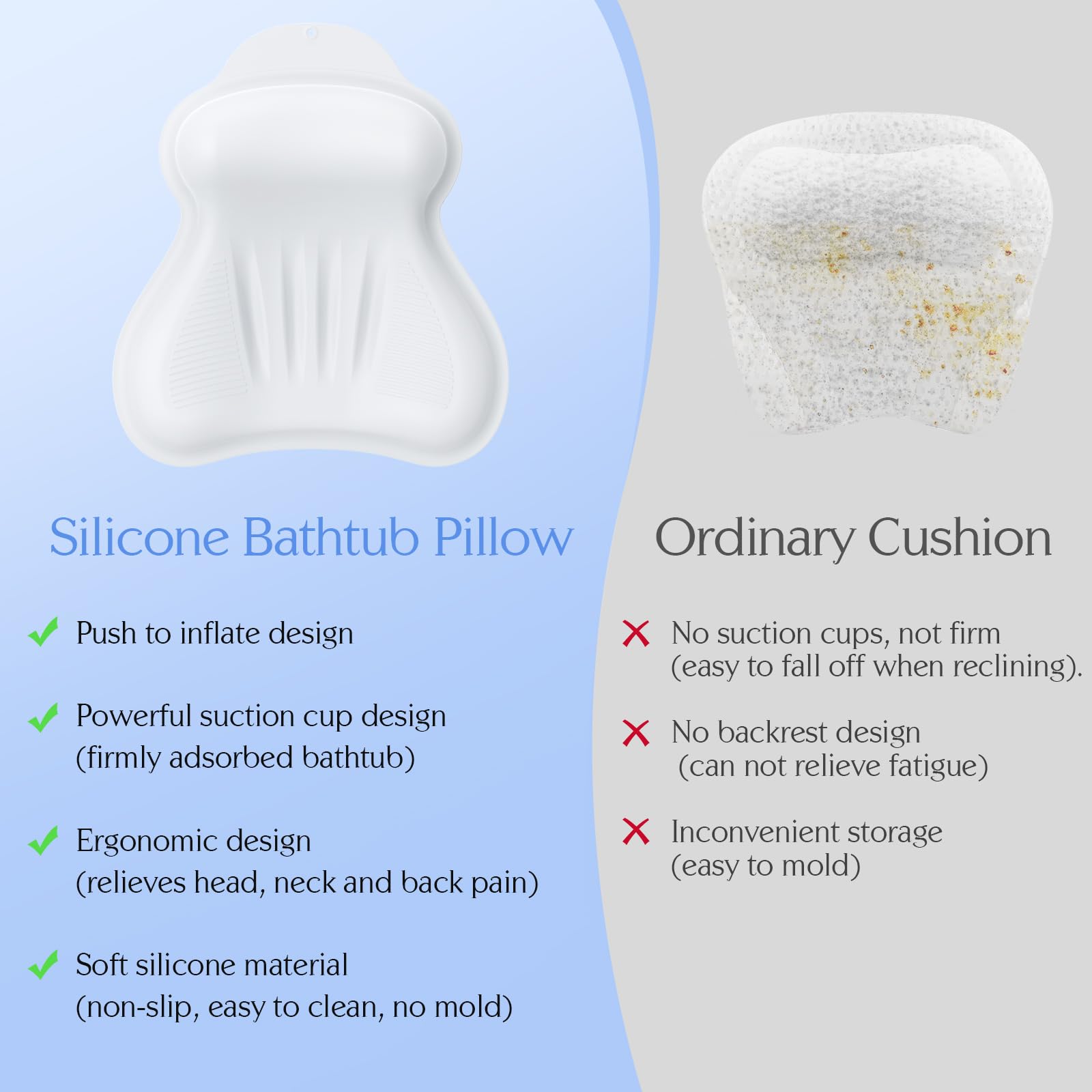Kixcvdm bath pillow airbag detail highlights cushioned support for comfort.