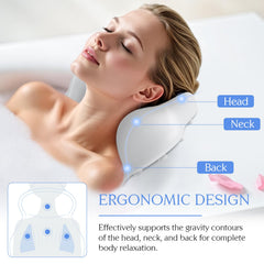 Kixcvdm bath pillow in-tub image demonstrates compatibility with various tub shapes.