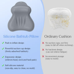 Kixcvdm silicone bath pillow anti-slip suction cups keep it firmly in place.