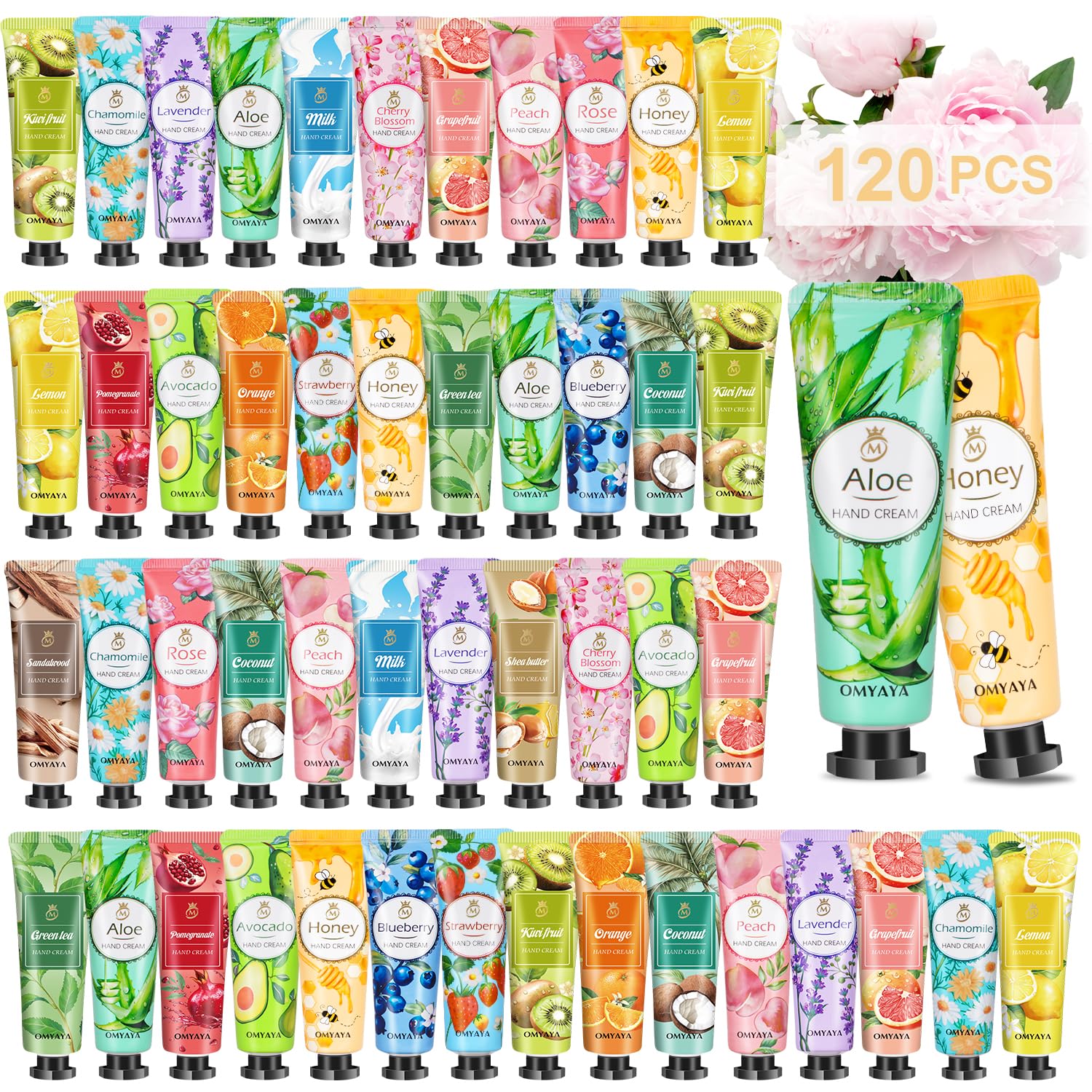 KIYTARBOO 120-pack hand cream gift set laid out for gifting and daily care