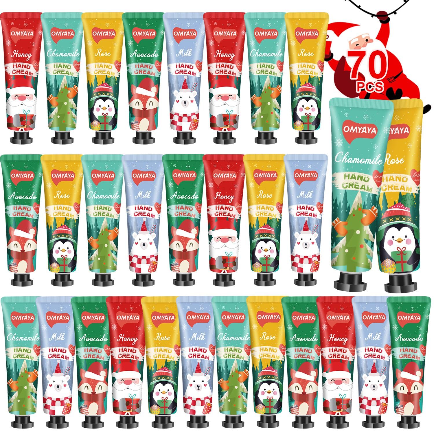 KIYTARBOO 70-pack Christmas hand cream gift set with festive packaging for stocking stuffers