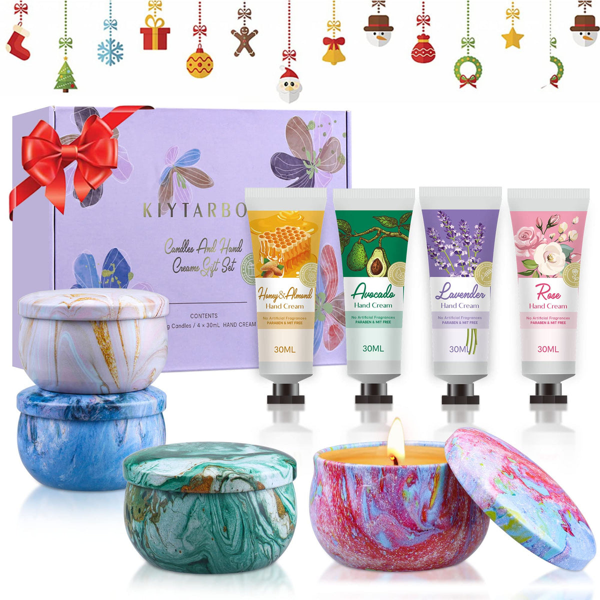KIYTARBOO gift basket candles four varieties create a relaxing ambiance.