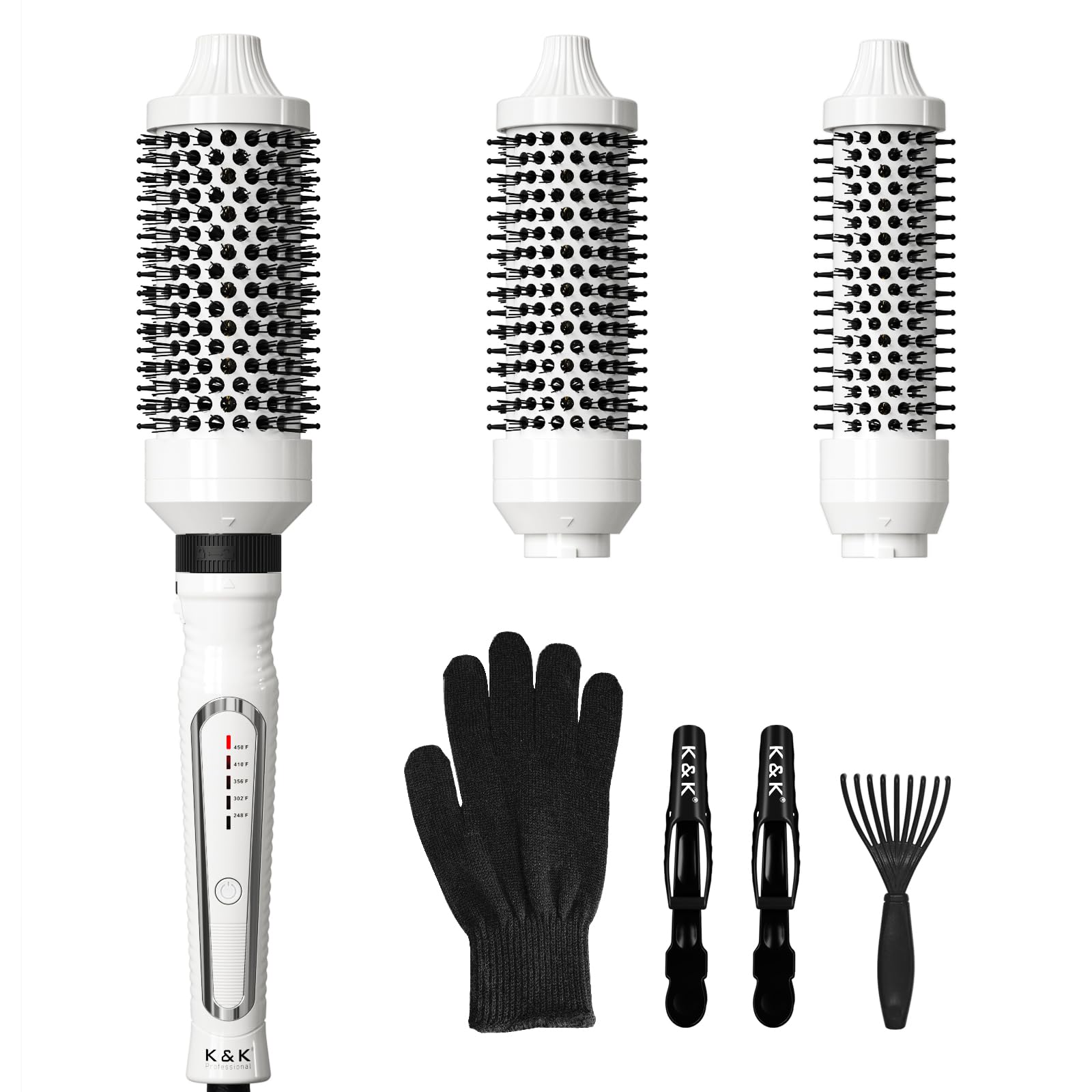 K&K 3 in 1 thermal brush close-up ceramic head for silky smoothing.