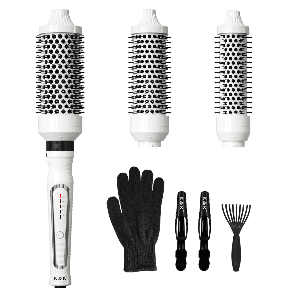 K&K 3 in 1 thermal brush close-up ceramic head for silky smoothing.