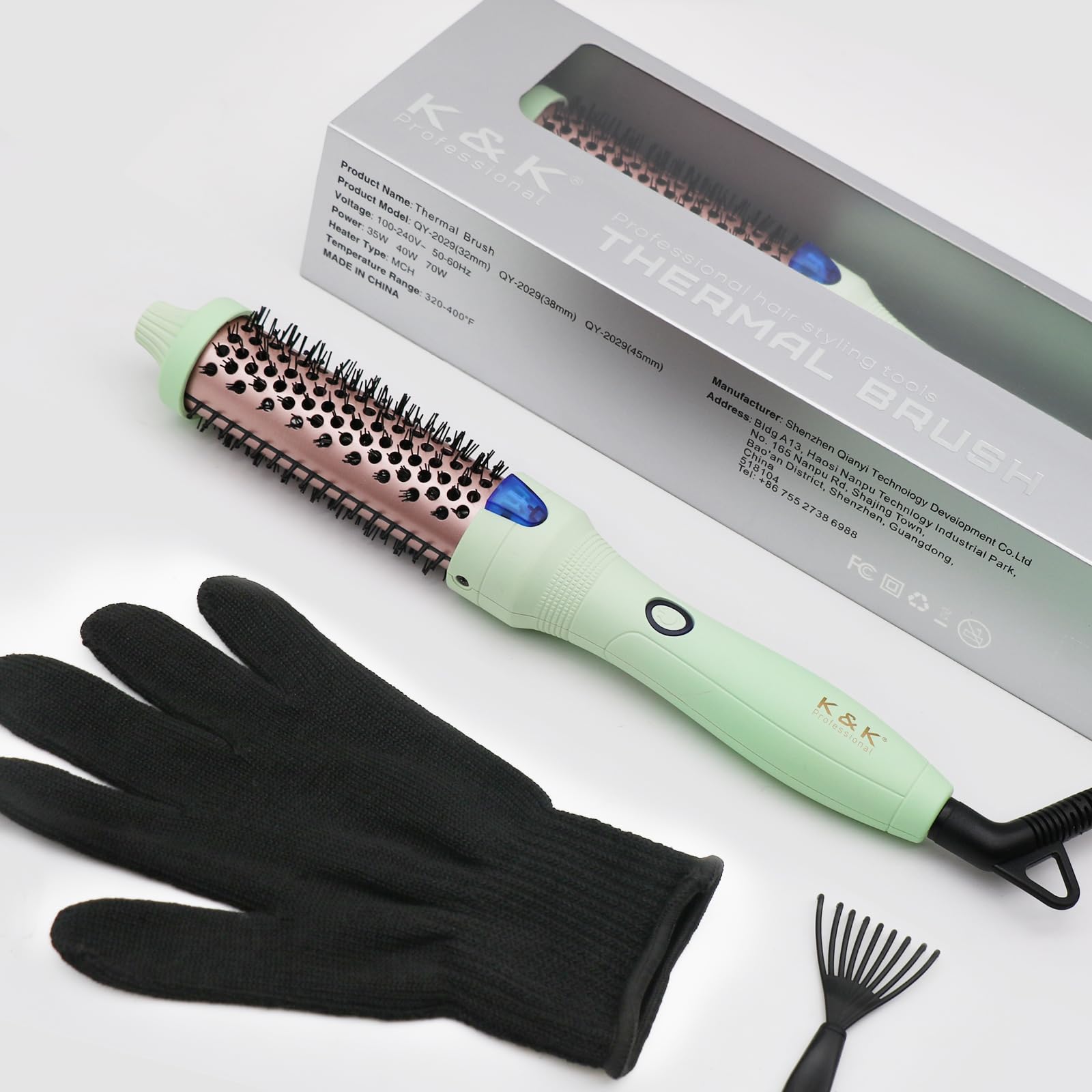 K&K Brush 30 in-use styling with curls and volume