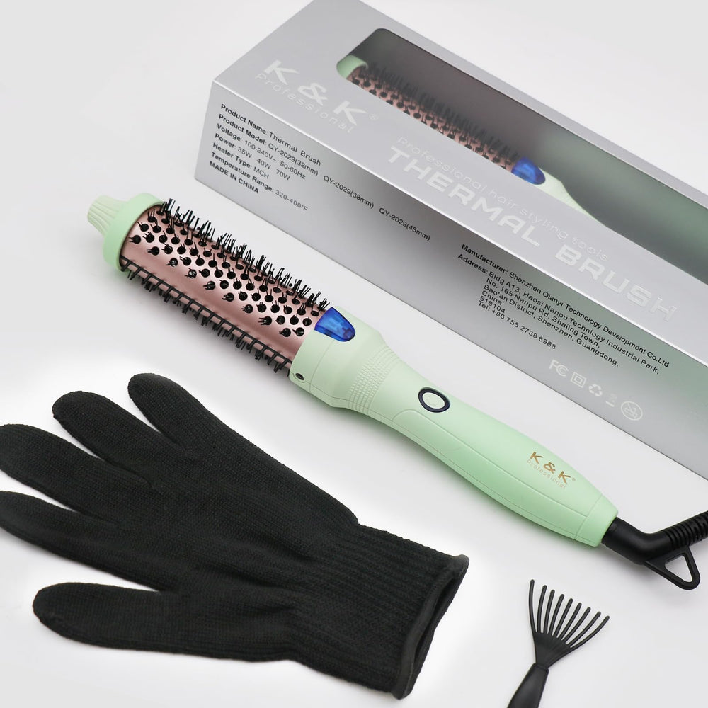 K&K Brush 30 in-use styling with curls and volume
