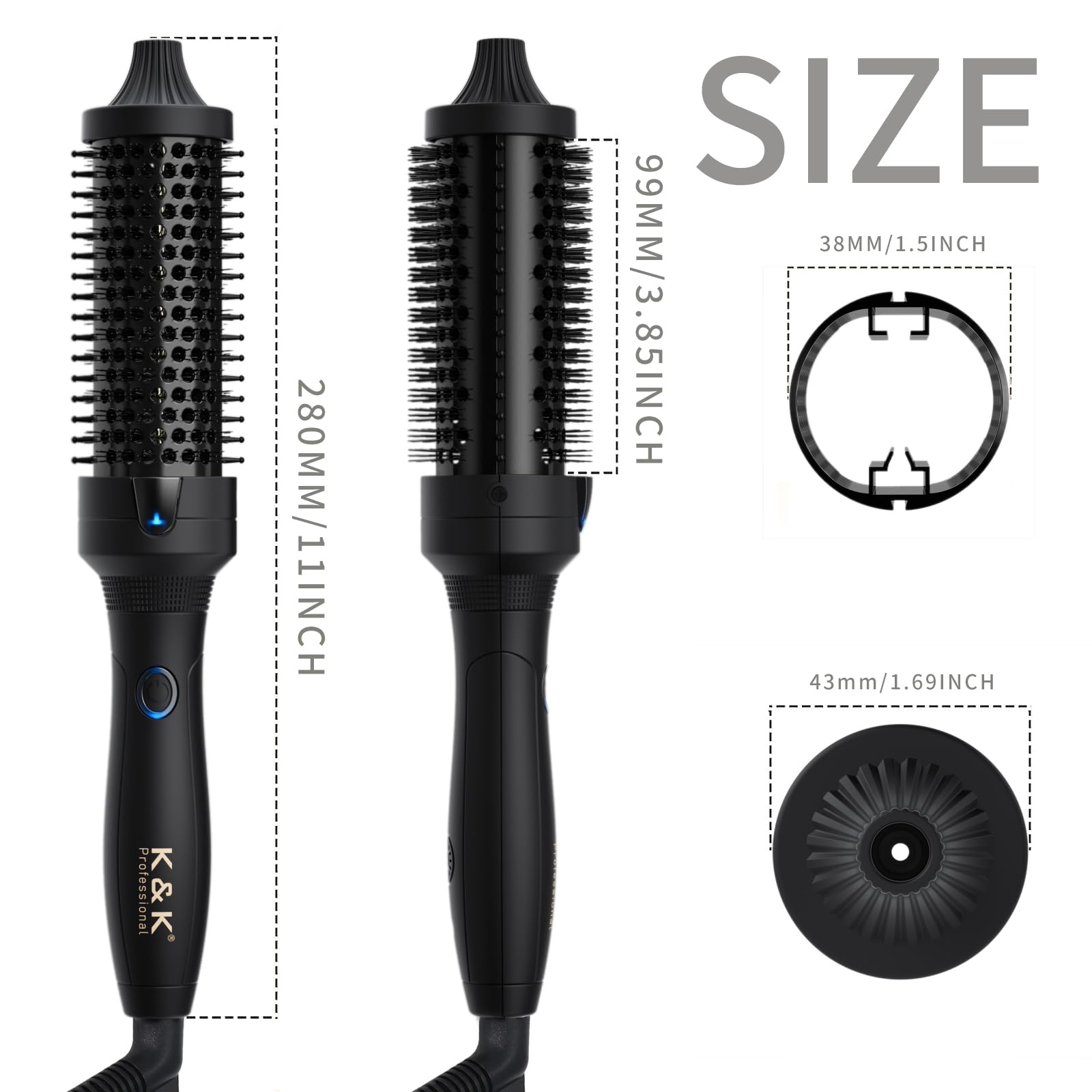 K&K Thermal Brush design offers easy gliding and tangle-free styling