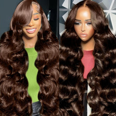 Kkioor 24inch chocolate brown wig front view with natural hairline for everyday wear