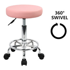 KKTONER PU leather round stool pink adjustable height: easy comfort at your preferred height.