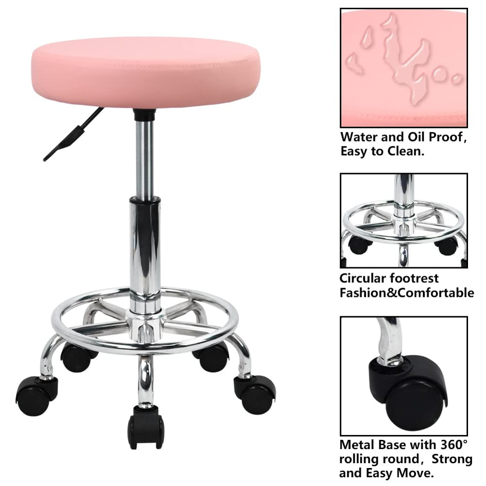 KKTONER PU leather round stool pink assembly: quick setup in minutes.