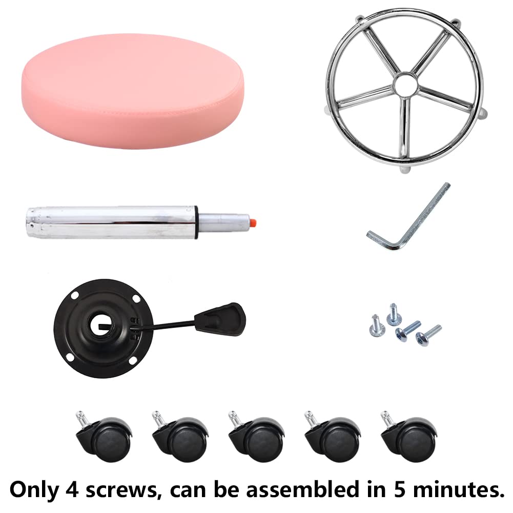 KKTONER PU leather round stool pink in-use: versatile for barber, spa, or desk.