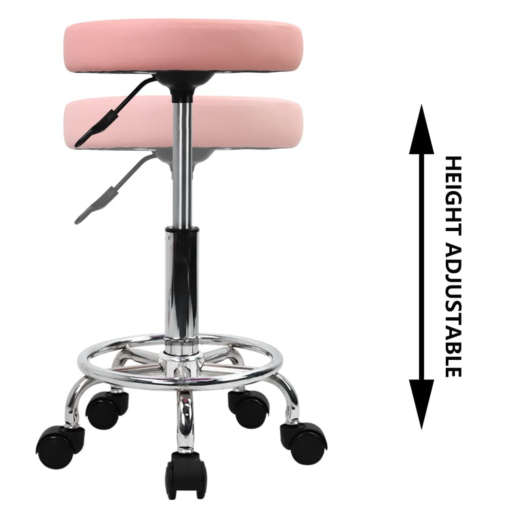 KKTONER PU leather round stool pink swivel base: smooth 360-degree mobility during tasks.