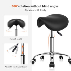KKTONER rolling saddle stool cushion detail highlights waterproof PU leather surface.