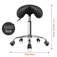 KKTONER rolling saddle stool side profile shows compact footprint and stable wheels.