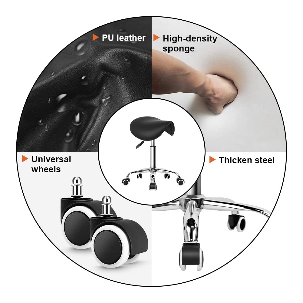 KKTONER rolling saddle stool wheels allow easy movement across hard floors.