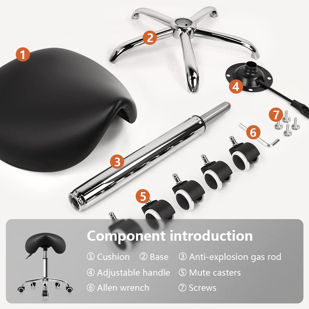 KKTONER rolling saddle stool shown in workspace for ergonomic office or spa use.