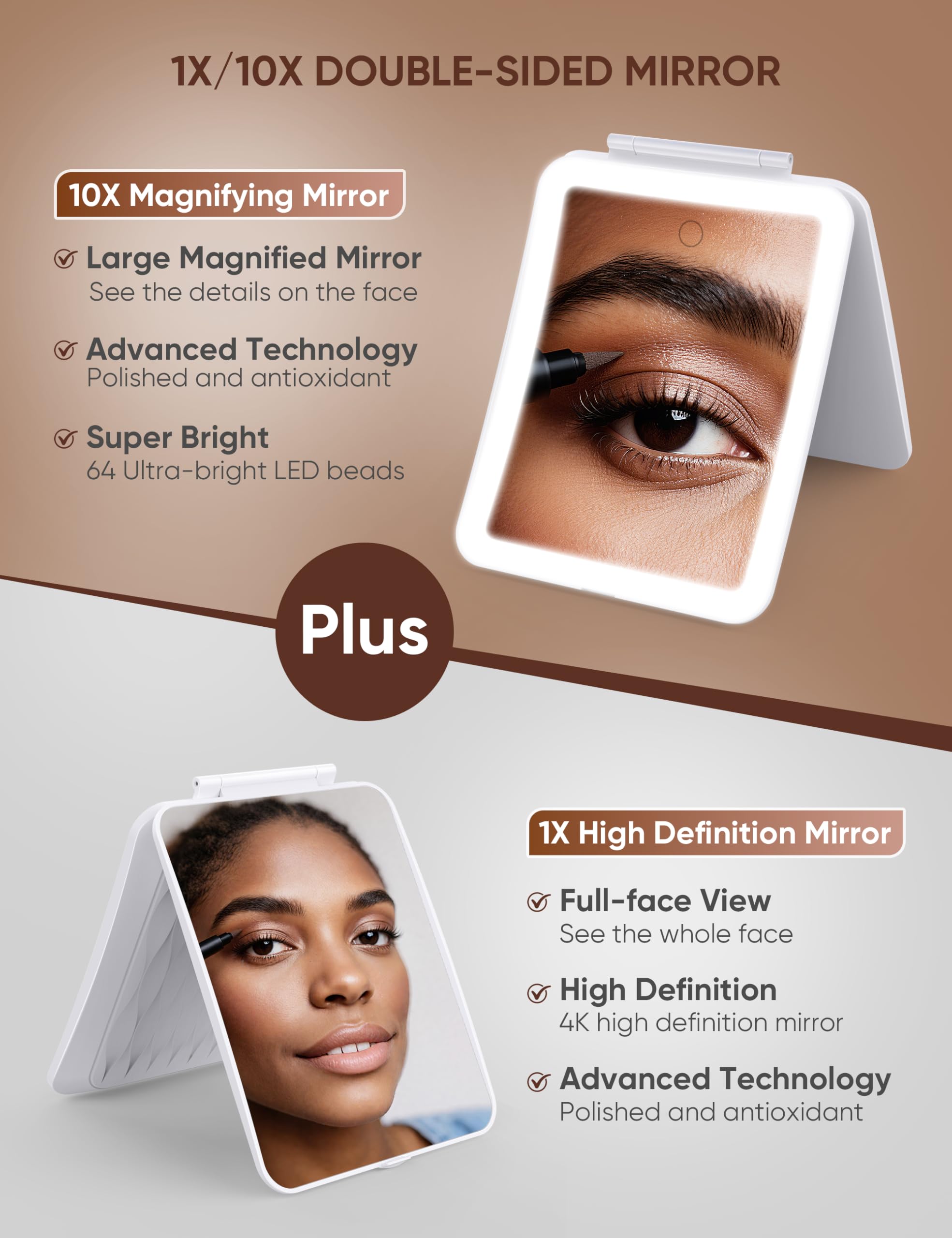 klarh mirror showing 3 light modes for accurate color under any setting