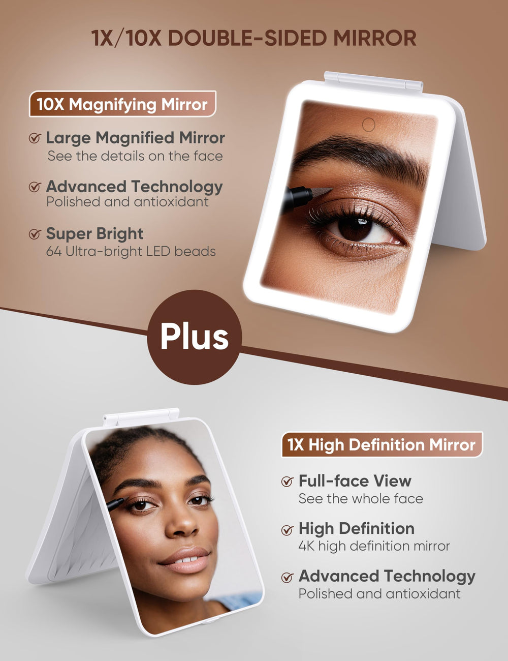 klarh mirror showing 3 light modes for accurate color under any setting