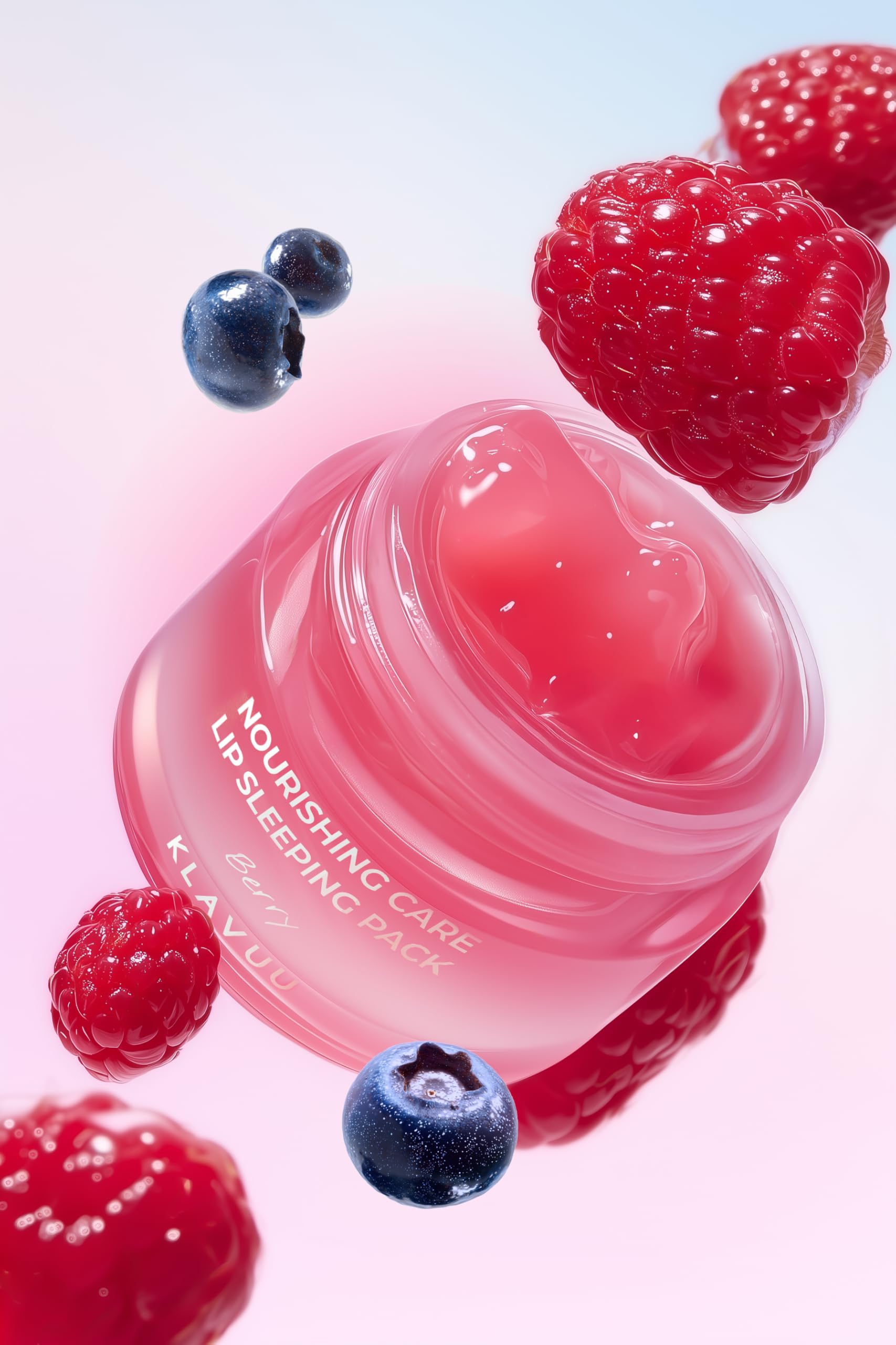 Klavuu Lip Mask Berry application close-up reveals glossy finish and soft lips