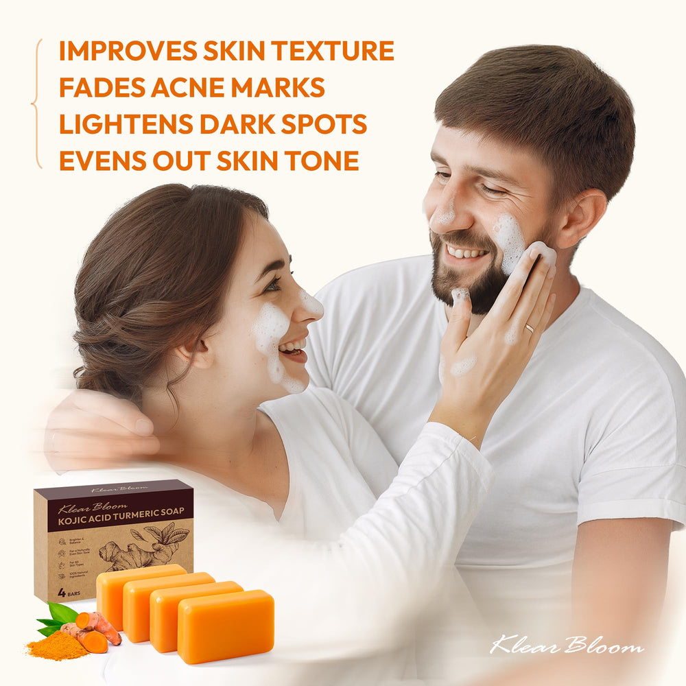 KlearBloom Kojic Acid Turmeric Soap close-up showing creamy lather