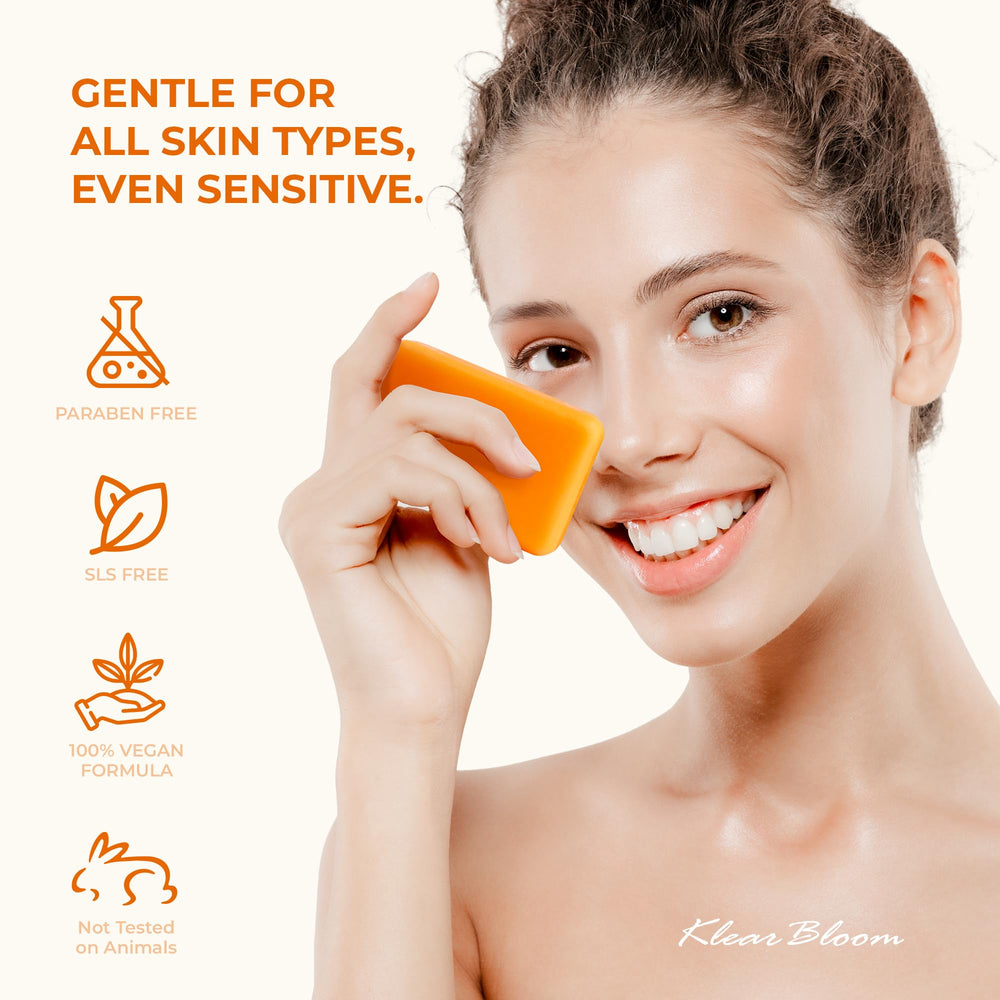 KlearBloom Kojic Turmeric Soap foaming application demonstrates gentle daily cleansing ritual