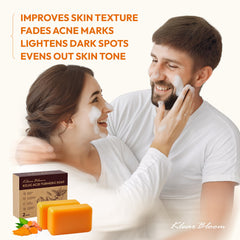 KlearBloom Kojic Turmeric Soap bar lather-action highlights creamy foam for gentle cleanse.