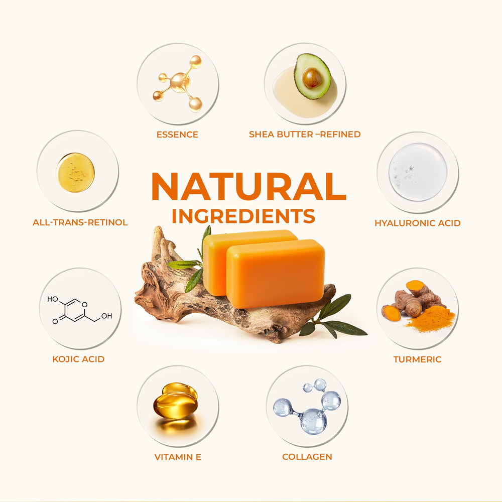 KlearBloom Kojic Turmeric Soap packaging-front presents two-bar holder for easy access.